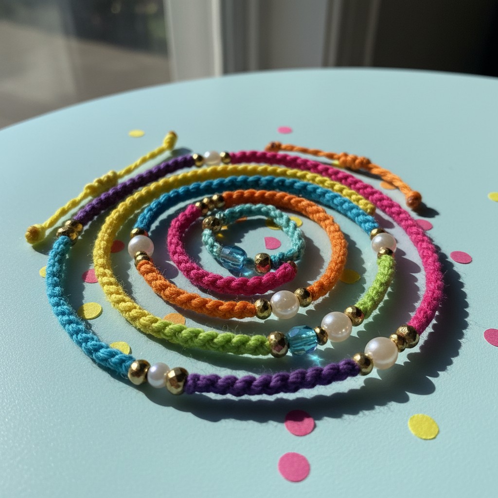 A collection of colorful bracelets with pearls and bead accents.